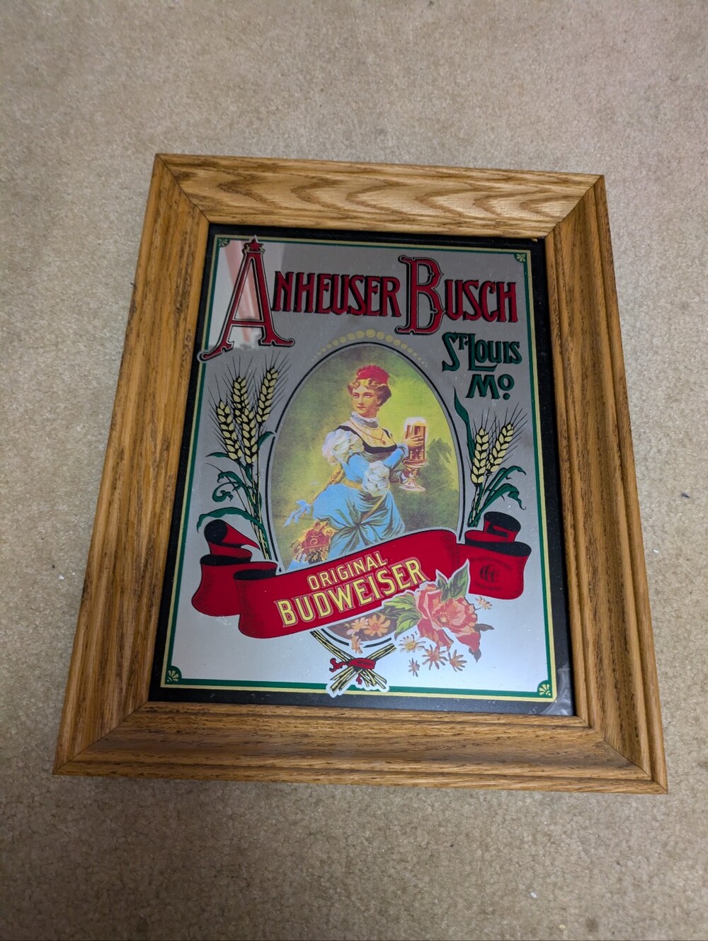 Vintage Original Budweiser Framed/Mirrored Wall Art . Beer Advertisement.